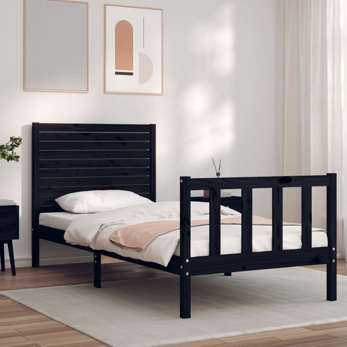 Cadru de pat cu tăblie Small Single, negru, lemn masiv - WALTI WALTI