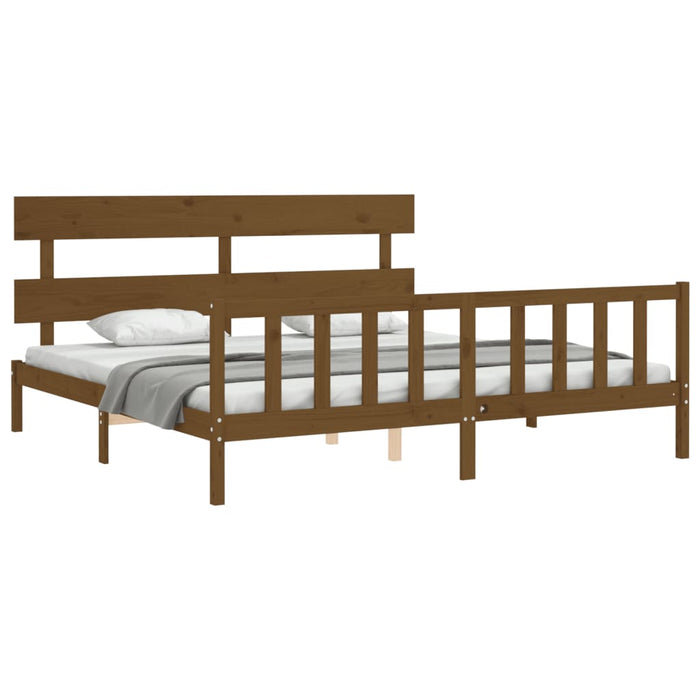 Cadru pat cu tăblie Super King Size, maro miere, lemn masiv WALTI