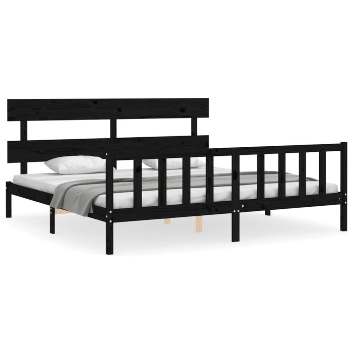 Cadru pat cu tăblie 200x200 cm, negru, lemn masiv WALTI
