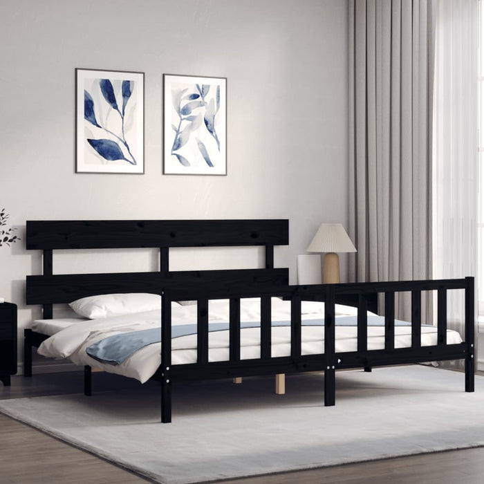Cadru pat cu tăblie 200x200 cm, negru, lemn masiv WALTI