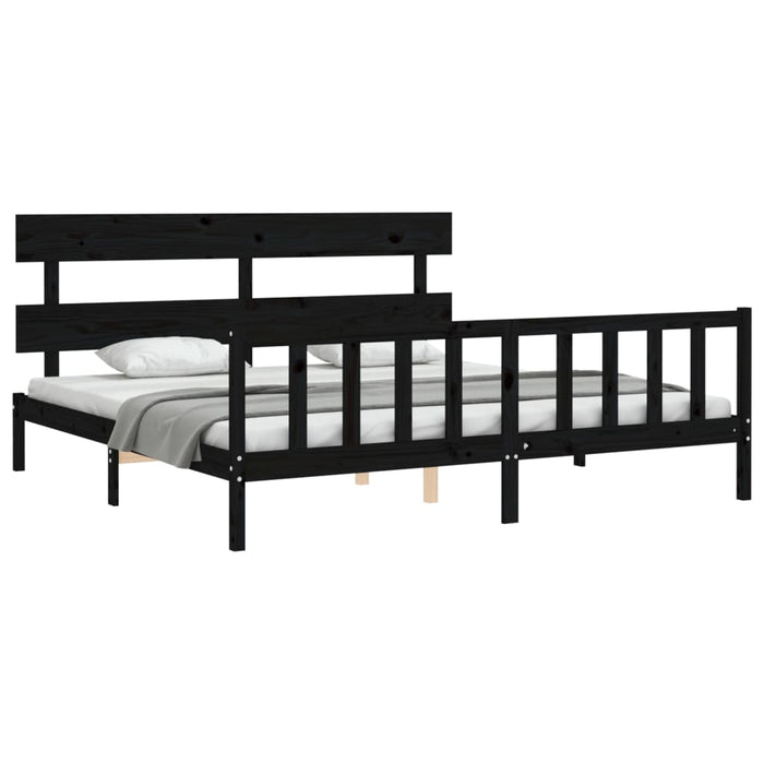 Cadru pat cu tăblie 200x200 cm, negru, lemn masiv WALTI