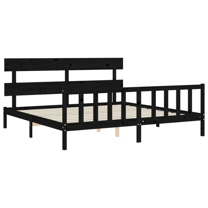 Cadru pat cu tăblie 200x200 cm, negru, lemn masiv WALTI