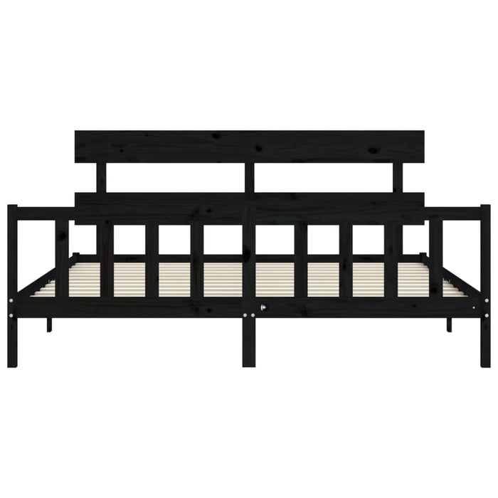 Cadru pat cu tăblie 200x200 cm, negru, lemn masiv WALTI
