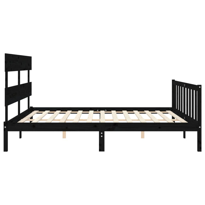 Cadru pat cu tăblie 200x200 cm, negru, lemn masiv WALTI