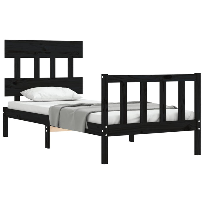 Cadru de pat cu tăblie Small Single, negru, lemn masiv - WALTI WALTI