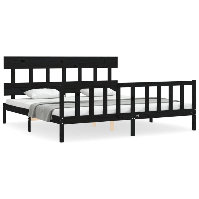 Cadru pat cu tăblie 200x200 cm, negru, lemn masiv WALTI