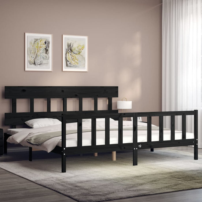 Cadru pat cu tăblie 200x200 cm, negru, lemn masiv WALTI