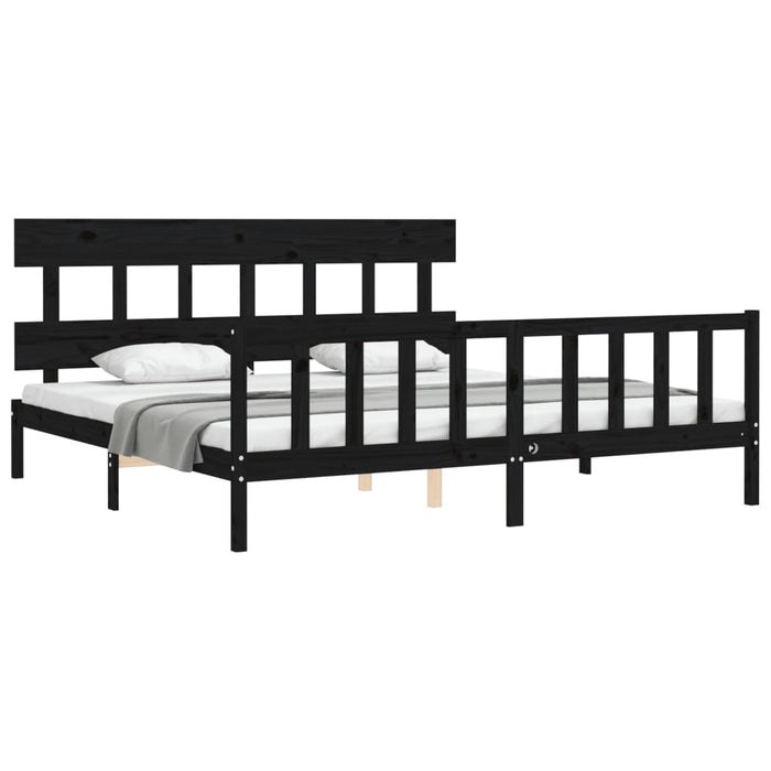 Cadru pat cu tăblie 200x200 cm, negru, lemn masiv WALTI