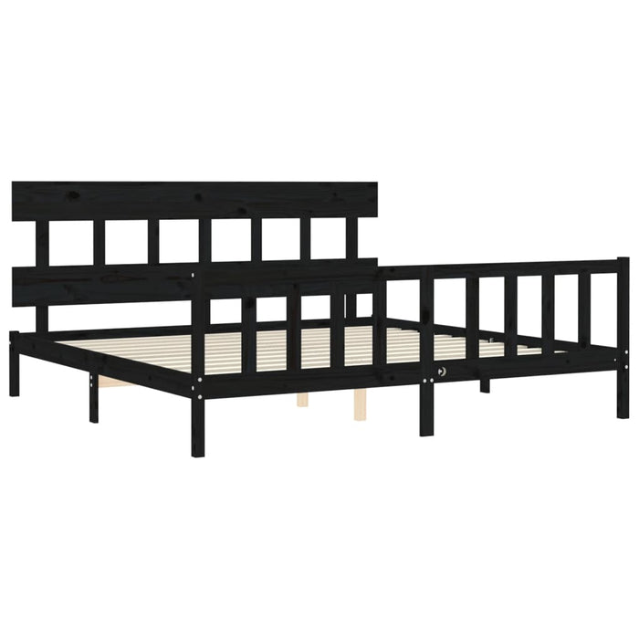Cadru pat cu tăblie 200x200 cm, negru, lemn masiv WALTI