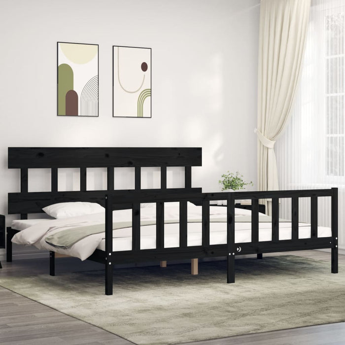 Cadru pat cu tăblie 200x200 cm, negru, lemn masiv WALTI