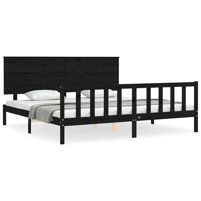 Cadru pat cu tăblie 200x200 cm, negru, lemn masiv WALTI