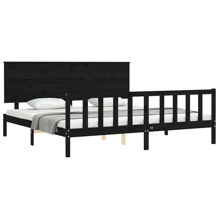 Cadru pat cu tăblie 200x200 cm, negru, lemn masiv WALTI