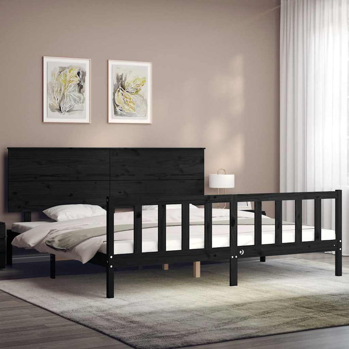 Cadru pat cu tăblie 200x200 cm, negru, lemn masiv WALTI