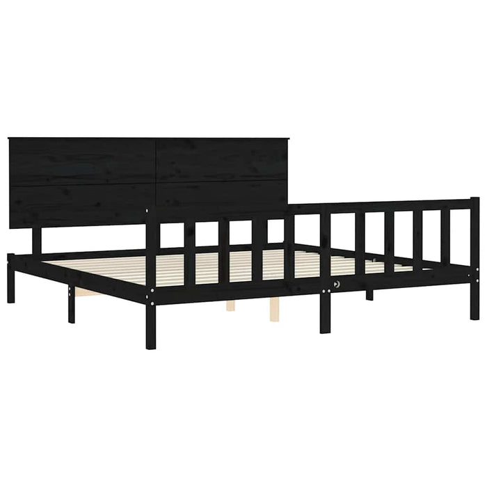 Cadru pat cu tăblie 200x200 cm, negru, lemn masiv WALTI