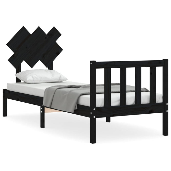 Cadru de pat cu tăblie Small Single, negru, lemn masiv - WALTI WALTI