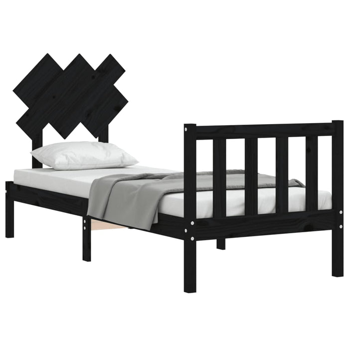 Cadru de pat cu tăblie Small Single, negru, lemn masiv - WALTI WALTI