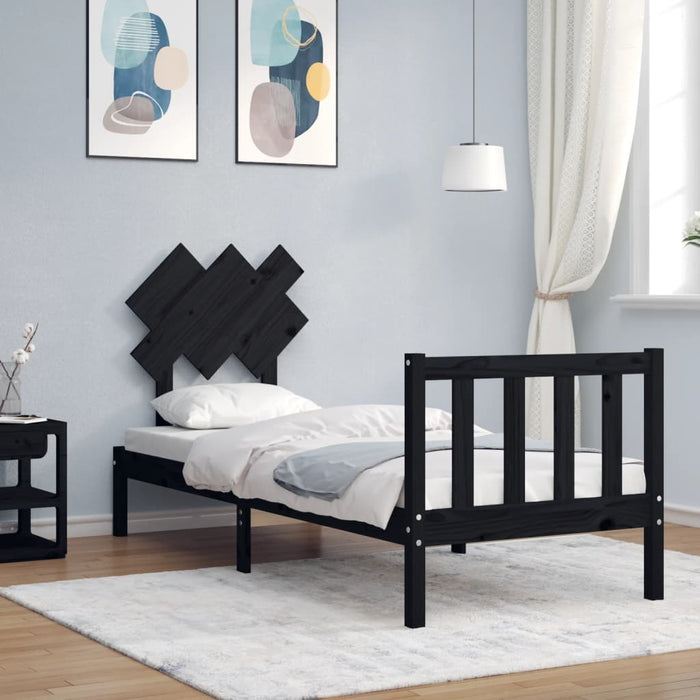 Cadru de pat cu tăblie Small Single, negru, lemn masiv - WALTI WALTI