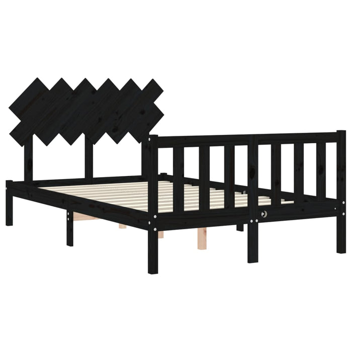 Cadru de pat cu tăblie dublu, negru, lemn masiv WALTI
