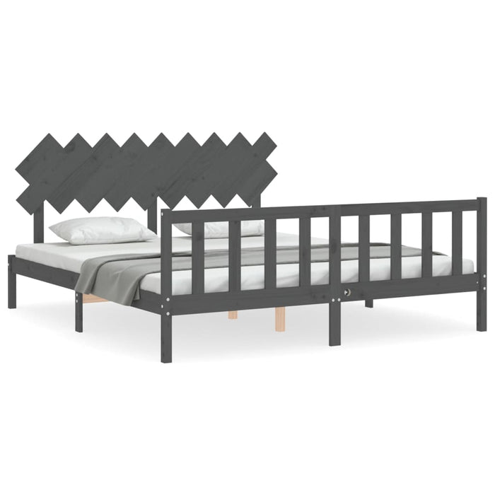 Cadru de pat cu tăblie Super King Size, gri, lemn masiv WALTI