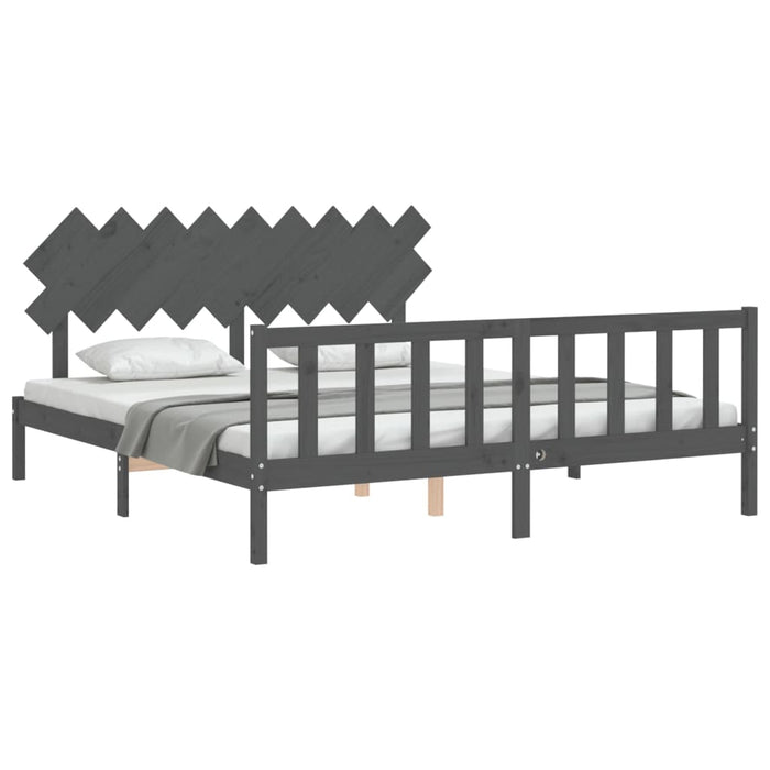 Cadru de pat cu tăblie Super King Size, gri, lemn masiv WALTI