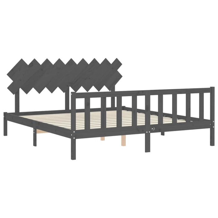 Cadru de pat cu tăblie Super King Size, gri, lemn masiv WALTI