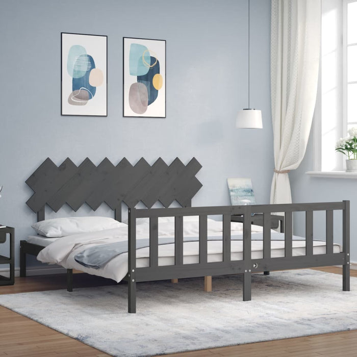 Cadru de pat cu tăblie Super King Size, gri, lemn masiv WALTI