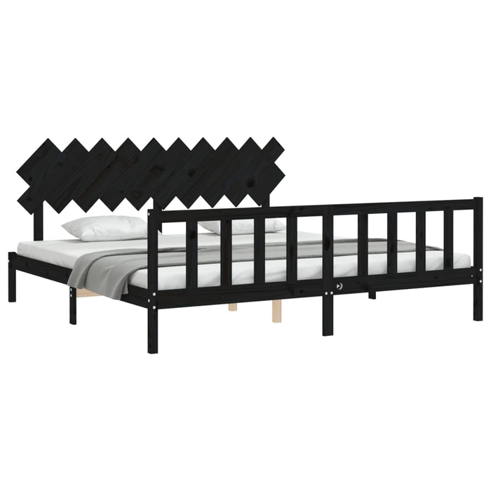 Cadru pat cu tăblie 200x200 cm, negru, lemn masiv WALTI