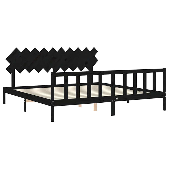 Cadru pat cu tăblie 200x200 cm, negru, lemn masiv WALTI