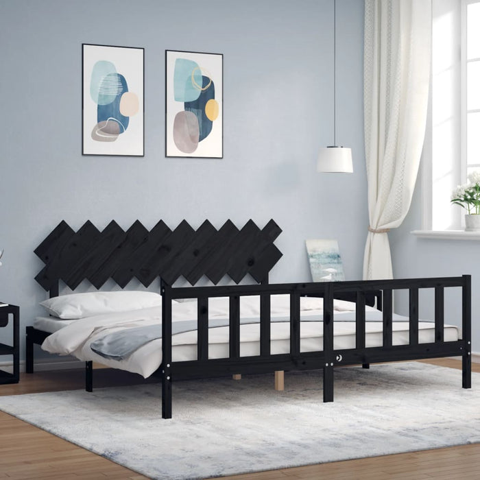 Cadru pat cu tăblie 200x200 cm, negru, lemn masiv WALTI