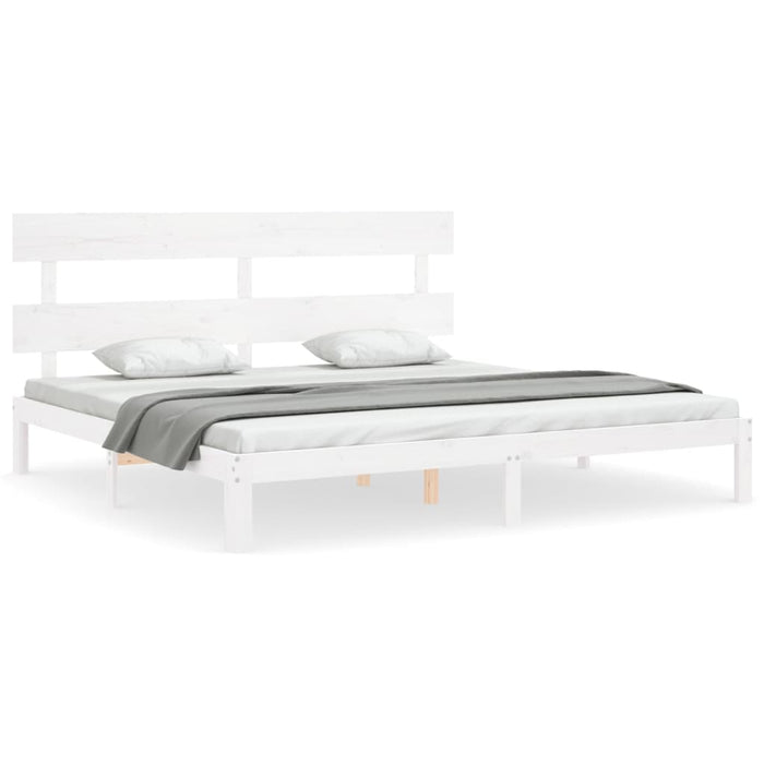 Cadru de pat cu tăblie Super King Size, alb, lemn masiv WALTI