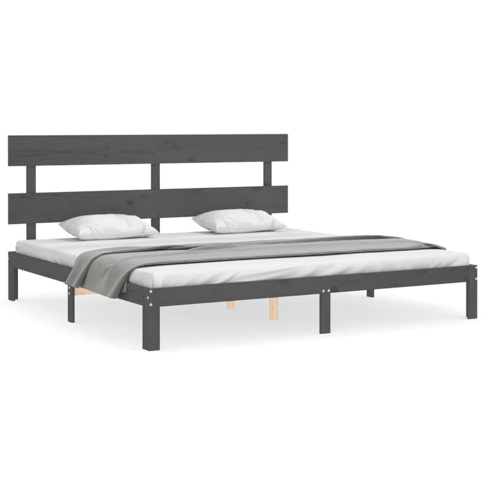 Cadru pat cu tăblie 200x200 cm, gri, lemn masiv - WALTI WALTI