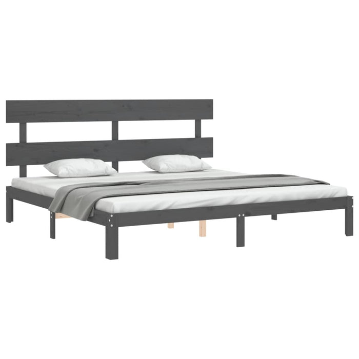 Cadru pat cu tăblie 200x200 cm, gri, lemn masiv - WALTI WALTI