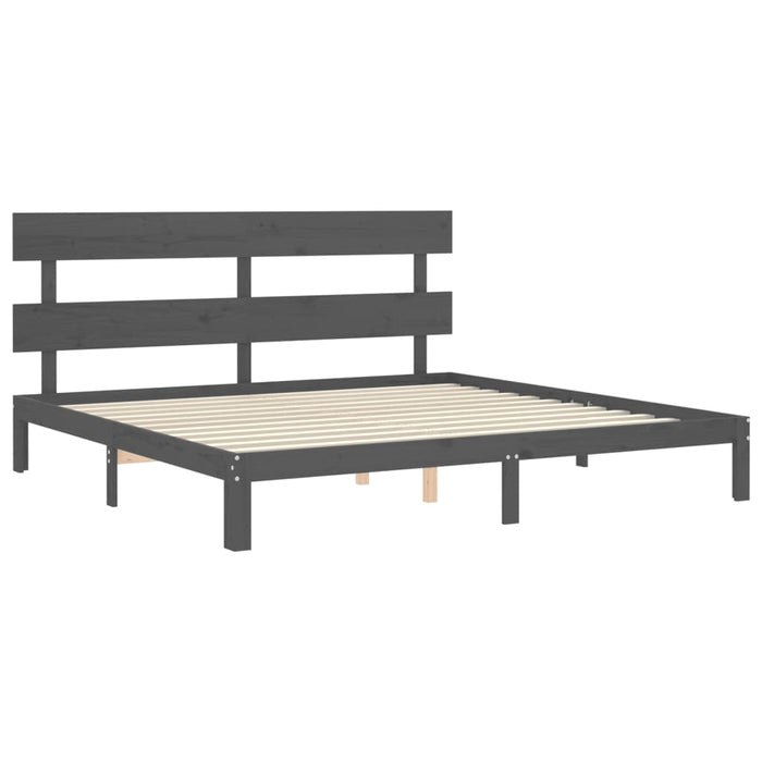 Cadru pat cu tăblie 200x200 cm, gri, lemn masiv - WALTI WALTI