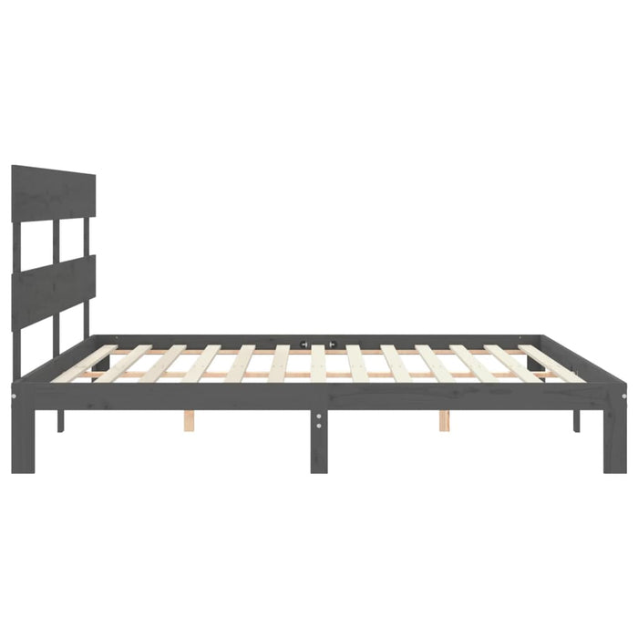 Cadru pat cu tăblie 200x200 cm, gri, lemn masiv - WALTI WALTI
