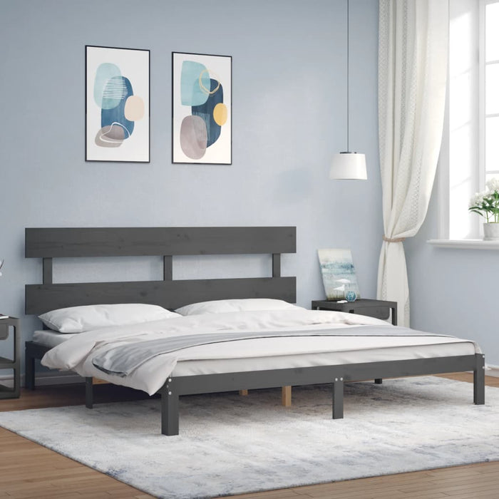 Cadru pat cu tăblie 200x200 cm, gri, lemn masiv - WALTI WALTI