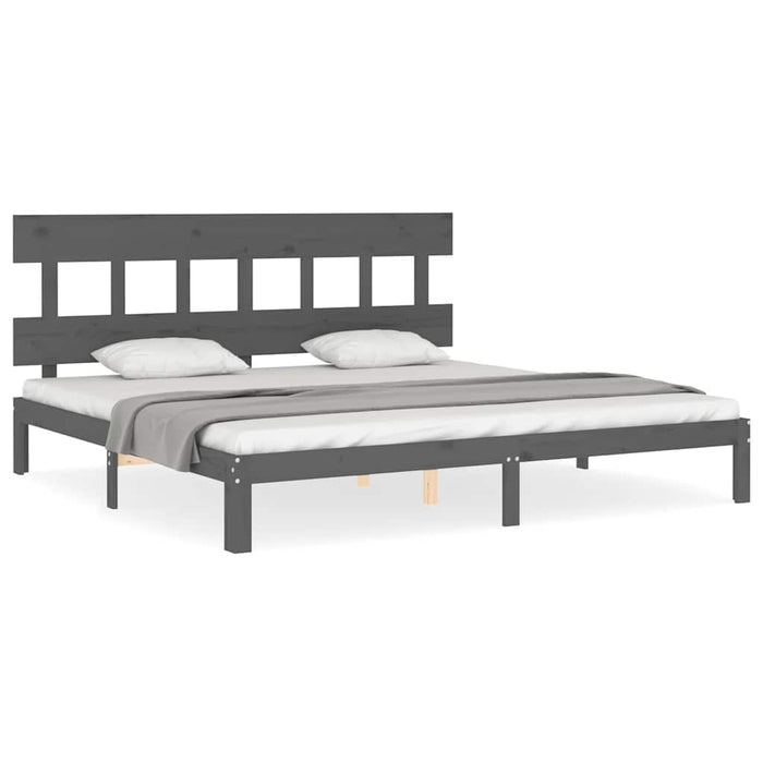Cadru pat cu tăblie 200x200 cm, gri, lemn masiv - WALTI WALTI