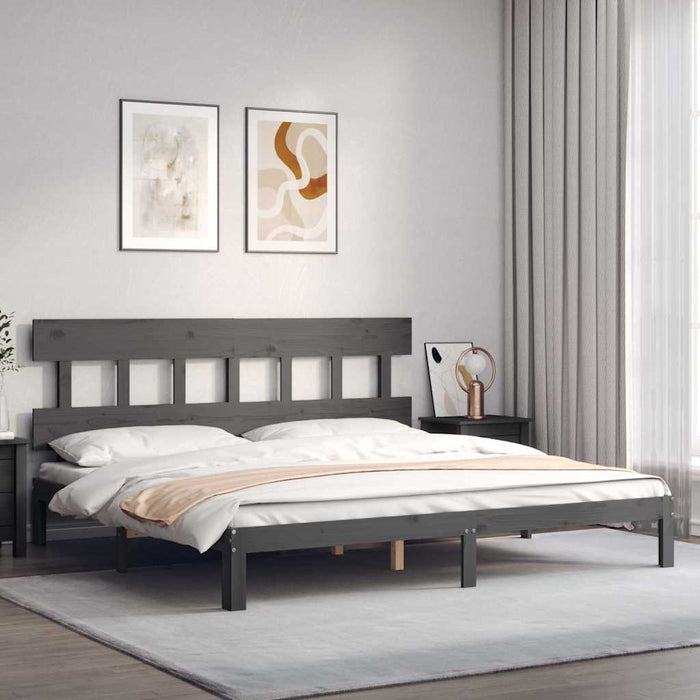 Cadru pat cu tăblie 200x200 cm, gri, lemn masiv - WALTI WALTI