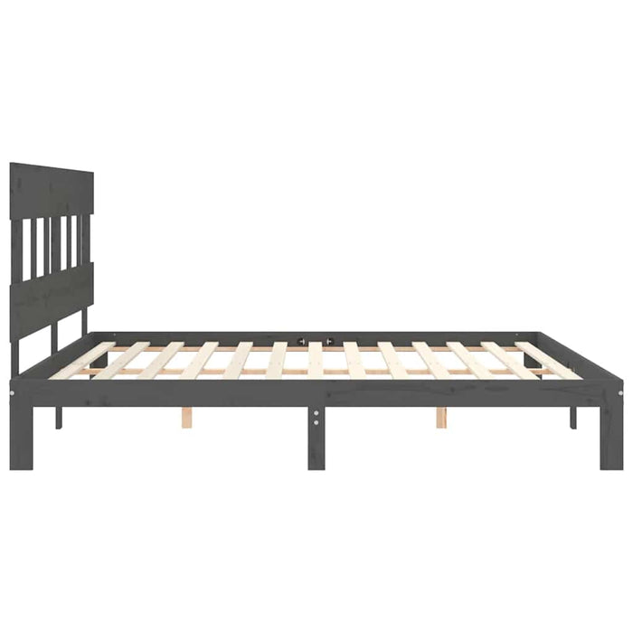 Cadru pat cu tăblie 200x200 cm, gri, lemn masiv - WALTI WALTI