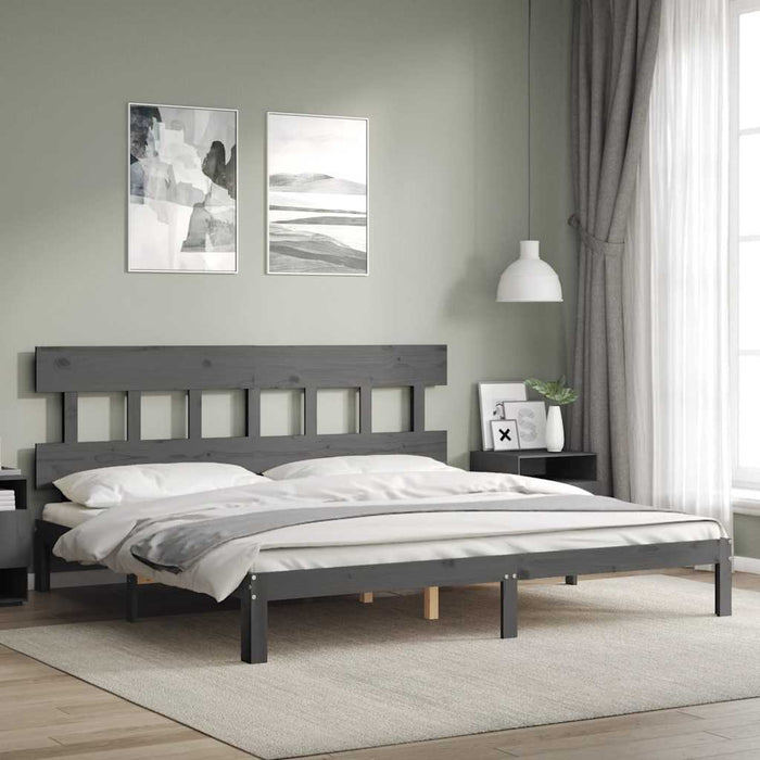 Cadru pat cu tăblie 200x200 cm, gri, lemn masiv - WALTI WALTI