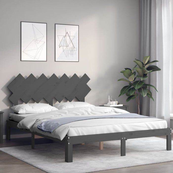 Cadru de pat cu tăblie, gri, 140x190 cm, lemn masiv WALTI