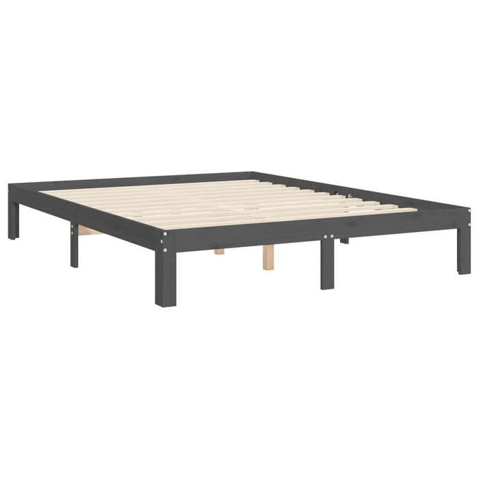 Cadru de pat cu tăblie, gri, 140x190 cm, lemn masiv WALTI