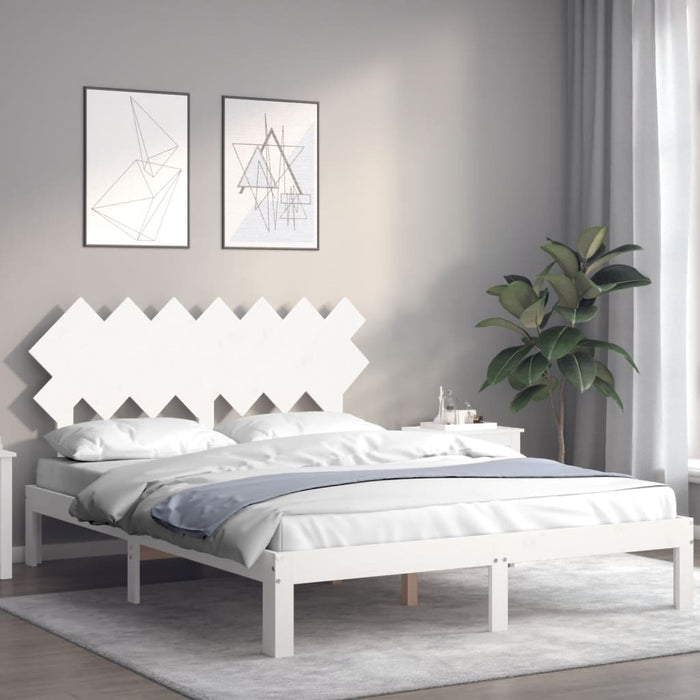 Cadru de pat fără saltea, alb, 140x200 cm, lemn masiv pin WALTI