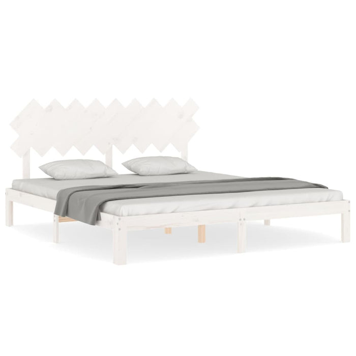Cadru de pat cu tăblie Super King Size, alb, lemn masiv WALTI