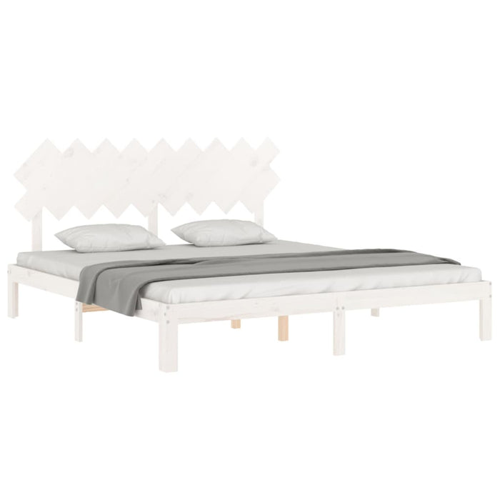 Cadru de pat cu tăblie Super King Size, alb, lemn masiv WALTI