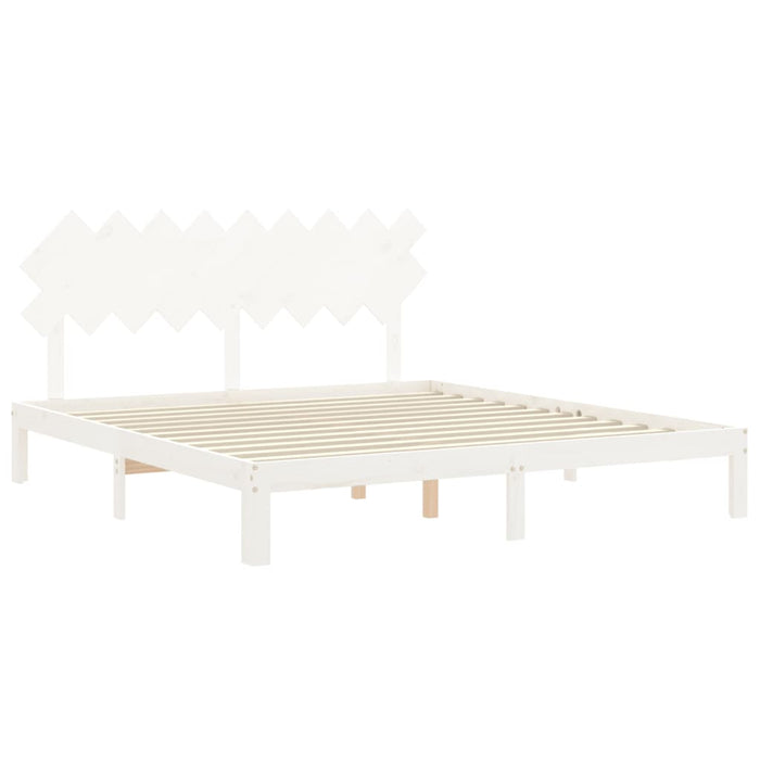 Cadru de pat cu tăblie Super King Size, alb, lemn masiv WALTI