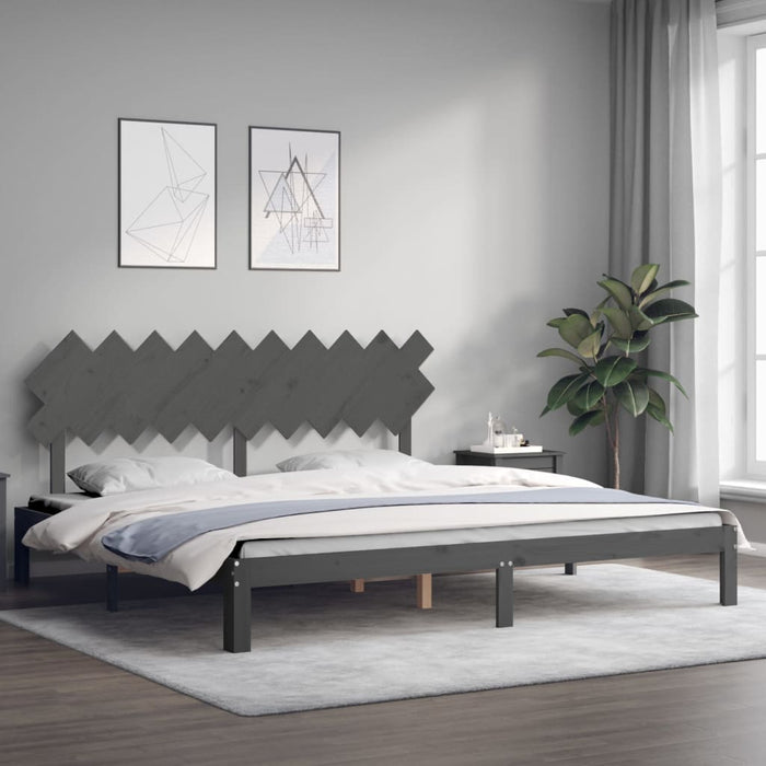 Cadru pat cu tăblie 200x200 cm, gri, lemn masiv - WALTI WALTI