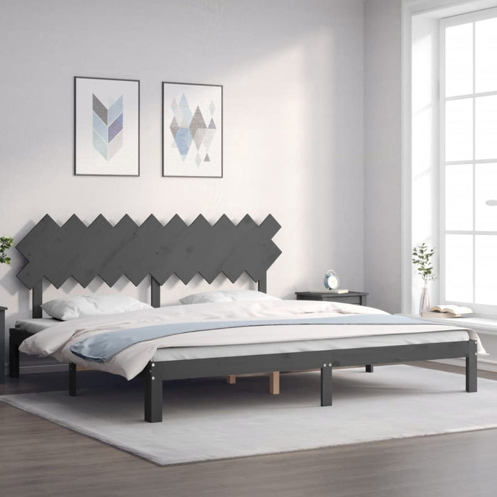 Cadru pat cu tăblie 200x200 cm, gri, lemn masiv - WALTI WALTI