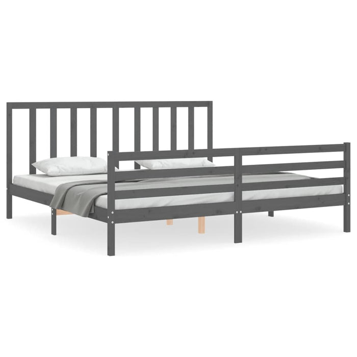 Cadru pat cu tăblie 200x200 cm, gri, lemn masiv - WALTI WALTI