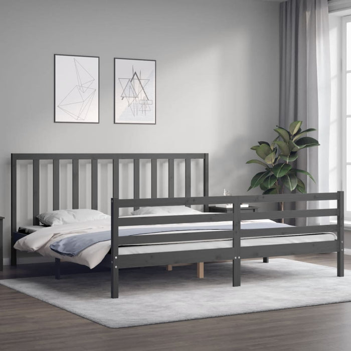 Cadru pat cu tăblie 200x200 cm, gri, lemn masiv - WALTI WALTI