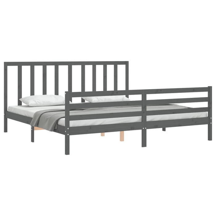 Cadru pat cu tăblie 200x200 cm, gri, lemn masiv - WALTI WALTI